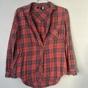 BDG Red and Black Plaid Casual Button Down Shirt